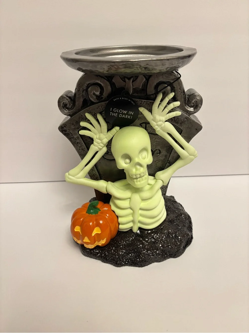 Bath & Body Works Glow-in-the-Dark Skeleton Boo! Pedestal 3-Wick Candle Holder